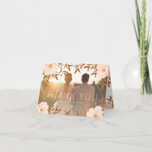 Foto Waterverf Floral Modern Wedding Bedankkaart (Voorkant)