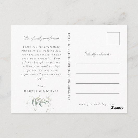 Foto waterverf foliage bruiloft bedankt briefkaart (Achterkant)