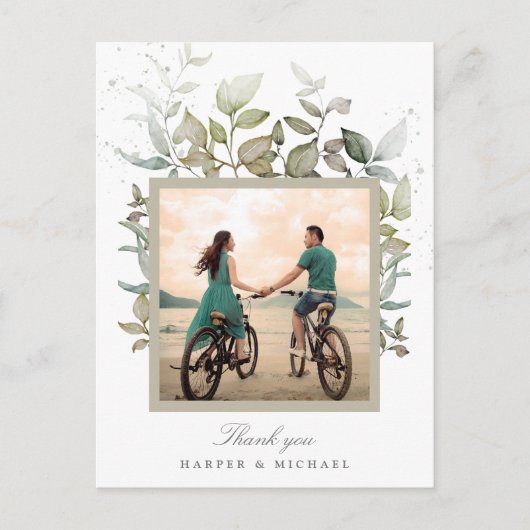Foto waterverf foliage bruiloft bedankt briefkaart (Voorkant)