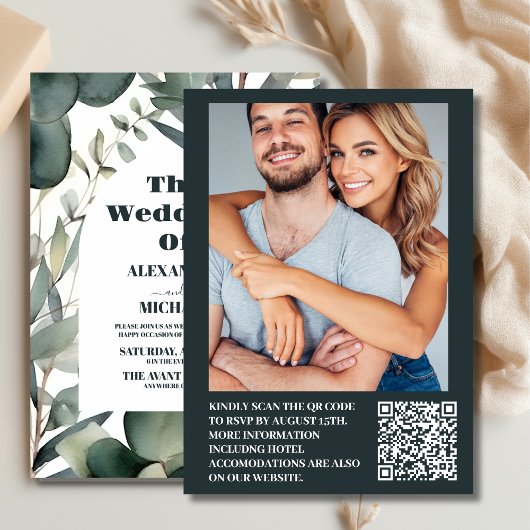 Foto Waterverf groen eucalyptus bruiloft Kaart