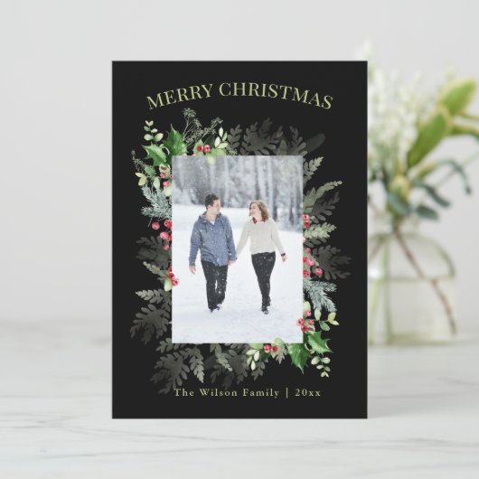 Foto Waterverf Groen Vrolijk kerstfeest Feestdagenkaart (Staand voorkant)