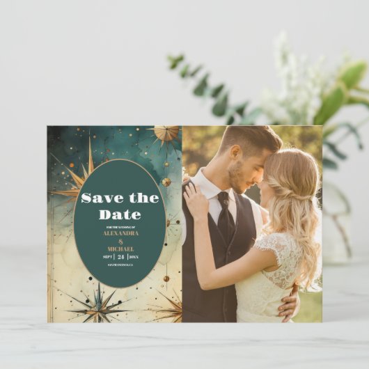 Foto Waterverf hemelse bruiloft Save The Date (Staand voorkant)