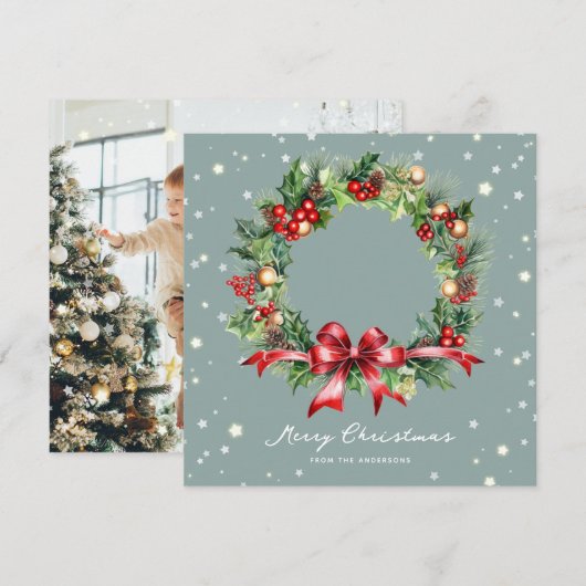 Foto Waterverf krans Merry Christmas Kaart (Voorkant / Achterkant)