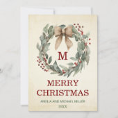 Foto Waterverf krans Merry Christmas Kaart (Voorkant)