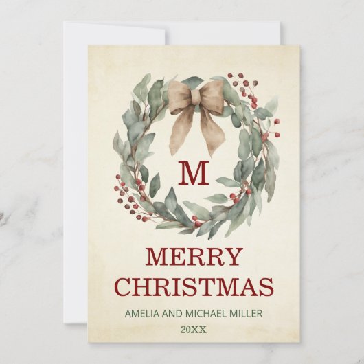 Foto Waterverf krans Merry Christmas Kaart (Voorkant)