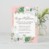 Foto Waterverf Magnolia Blush QR Code Wedding Kaart (Staand voorkant)