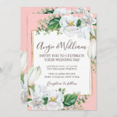 Foto Waterverf Magnolia Blush QR Code Wedding Kaart (Voorkant / Achterkant)