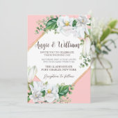 Foto Waterverf Magnolia Blush QR Code Wedding Kaart (Staand voorkant)