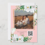 Foto Waterverf Magnolia Blush QR Code Wedding Kaart (Achterkant)