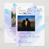 Foto waterverf Modern paarse blauw Save the Date Kaart (Voorkant / Achterkant)