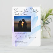 Foto waterverf Modern paarse blauw Save the Date Kaart (Staand voorkant)