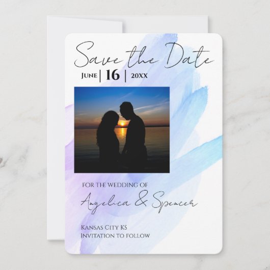 Foto waterverf Modern paarse blauw Save the Date Kaart (Voorkant)