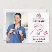 Foto Waterverf Pink Nursing School Afstuderen Aankondiging (Voorkant)