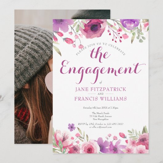 Foto Waterverf Roos Bloemen Verlovingsfeest Kaart (Voorkant / Achterkant)