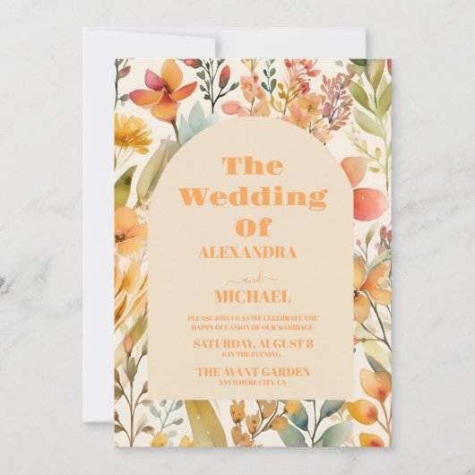 Foto Waterverf Roze Sinaasappel Wildflowers Bruilo Kaart (Voorkant)