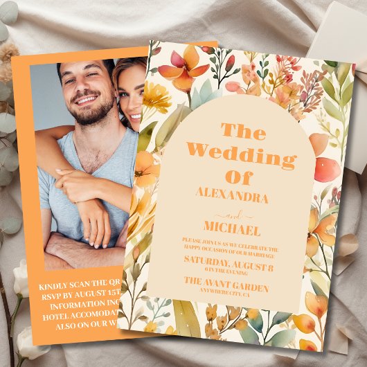 Foto Waterverf Roze Sinaasappel Wildflowers Bruilo Kaart