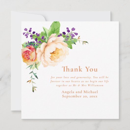 Foto Waterverf Rozen Bruiloft Dank u Kaart (Voorkant)