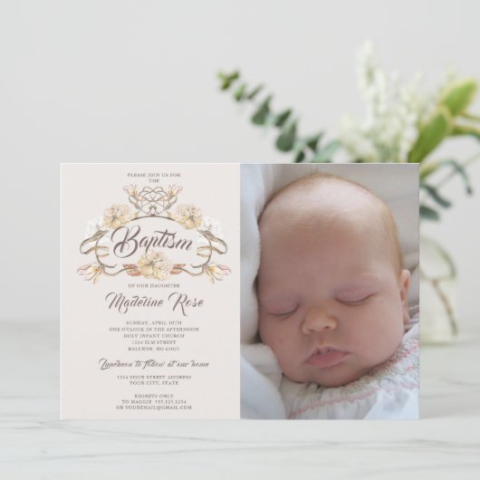 Foto Waterverf Rustieke Bloemendoop Kaart (Staand voorkant)