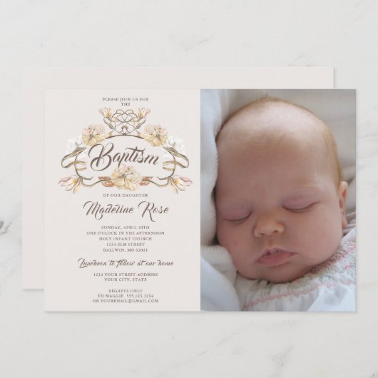 Foto Waterverf Rustieke Bloemendoop Kaart (Voorkant / Achterkant)