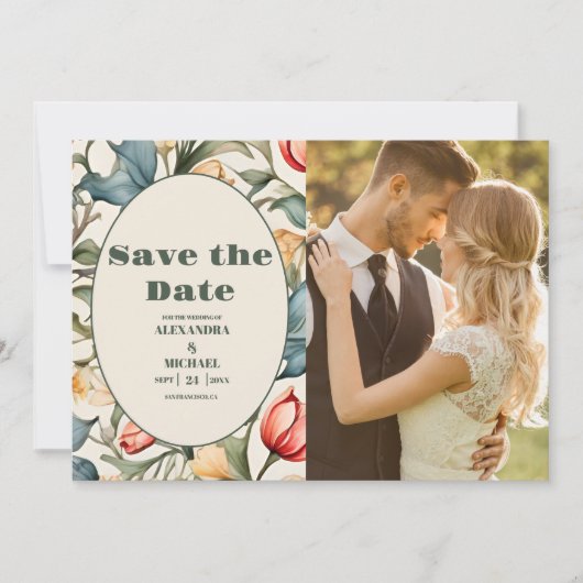 Foto Waterverf Tulpen William Morris Bruiloft Save The Date (Voorkant)