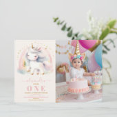 foto Waterverf Unicorn Verjaardagsuitnodiging 1st Kaart (Staand voorkant)