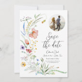 Foto Waterverf Wildflower Elegant Script Wedding Save The Date (Voorkant)
