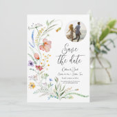 Foto Waterverf Wildflower Elegant Script Wedding Save The Date (Staand voorkant)
