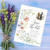 Foto Waterverf Wildflower Elegant Script Wedding Save The Date