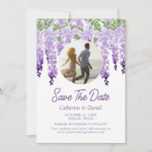 Foto Waterverf Wisteria Bloemrijke Script Bruiloft Save The Date (Voorkant)