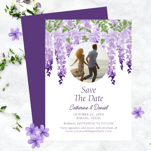 Foto Waterverf Wisteria Bloemrijke Script Bruiloft Save The Date