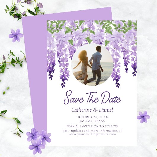 Foto Waterverf Wisteria Bloemrijke Script Bruiloft Save The Date