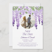 Foto Waterverf Wisteria Bloemrijke Script Bruiloft Save The Date (Voorkant)
