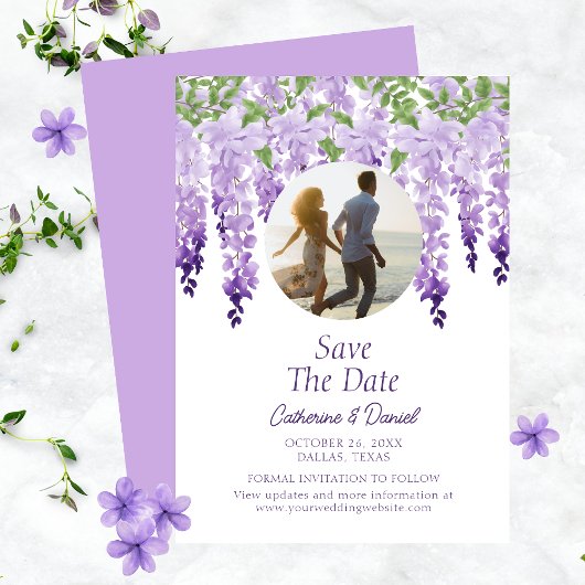 Foto Waterverf Wisteria Floral Script Wedding Save The Date