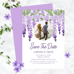 Foto Waterverf Wisteria Floral Script Wedding Save The Date