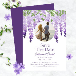 Foto Waterverf Wisteria Floral Script Wedding Save The Date