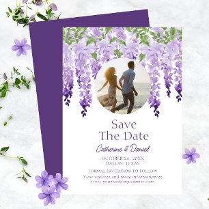 Foto Waterverf Wisteria Floral Script Wedding Save The Date