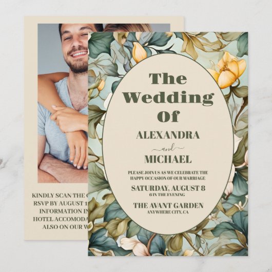 Foto Waterverf Witte Lelie Art Nouveau Bruiloft Kaart (Voorkant / Achterkant)