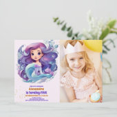 Foto Waterverf Zeemeermin Verjaardagsfeest Kaart (Staand voorkant)