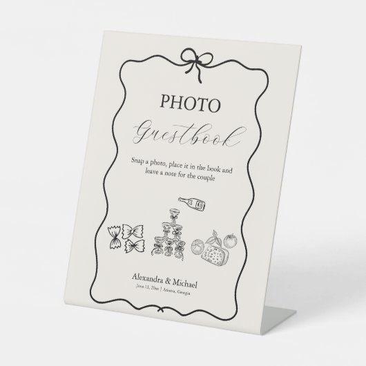 Foto Wavy grillige Italiaanse Doodle bruiloft Reclamebord Met Voetstuk (Voorkant)