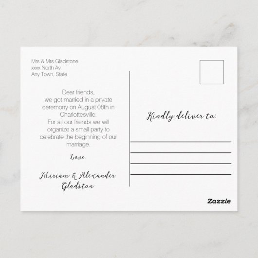 Foto We bonden de knoop Wedding aankondiging Briefkaart (Achterkant)