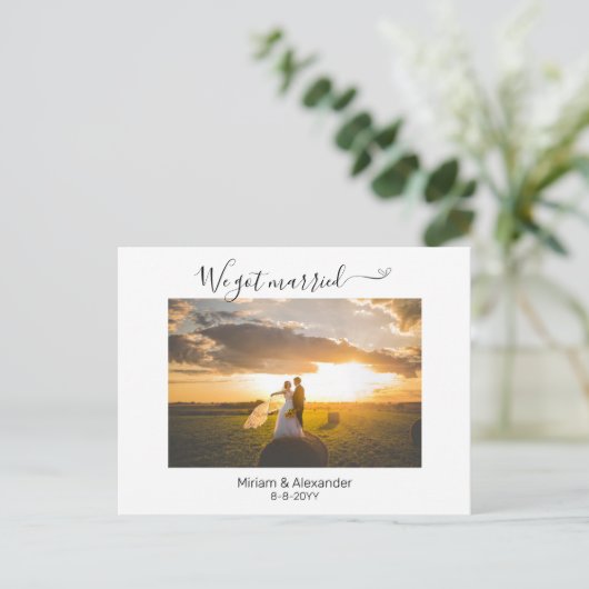 Foto We eloped Wedding Notice Briefkaart (Staand voorkant)
