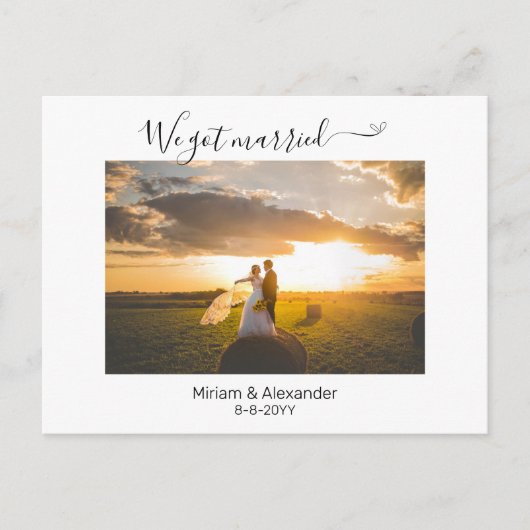 Foto We eloped Wedding Notice Briefkaart (Voorkant)