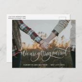 Foto, We Gaan Trouwen Witte Calligrafie Aankondigingskaart (Voorkant / Achterkant)