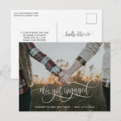 Foto, we zijn verloofd met White Calligraphy Verlo Aankondigingskaart (Voorkant / Achterkant)