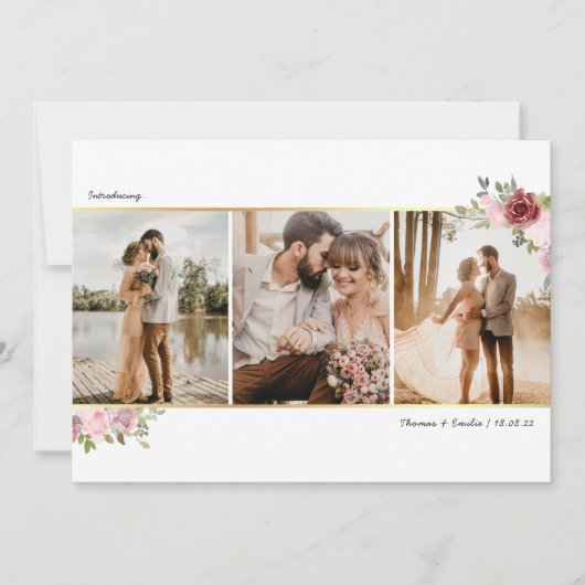 Foto Weddenschap Elopement Gold Blush Floral Aankondiging (Voorkant)