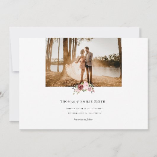 Foto Weddenschap Elopement Gold Blush Floral Aankondiging (Achterkant)