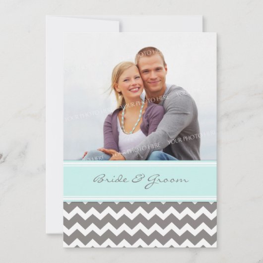 Foto Weddenschap Invitaties Gray Blue Chevron Kaart (Voorkant)