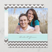 Foto Weddenschap Invitaties Gray Blue Chevron Kaart (Voorkant / Achterkant)