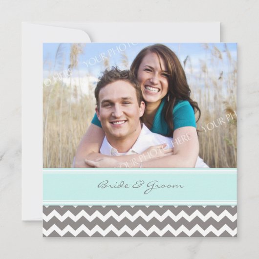 Foto Weddenschap Invitaties Gray Blue Chevron Kaart (Voorkant)