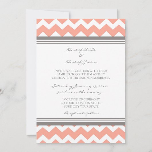 Foto Weddenschap Invitaties Gray Coral Chevron Kaart (Achterkant)